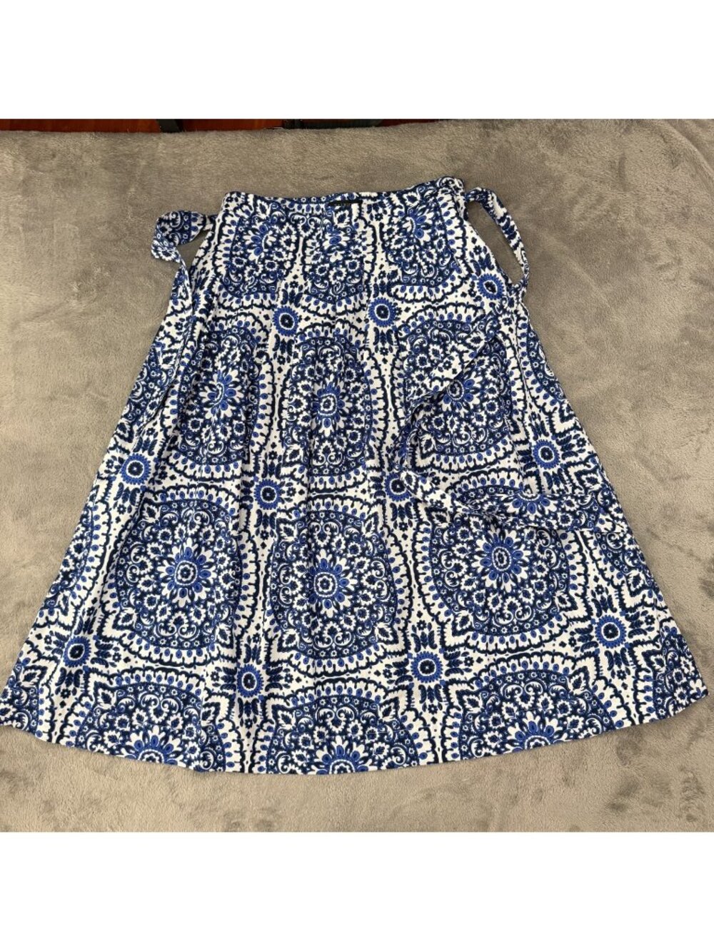 NWT Talbots 100% Cotton Maxi Skirt 14 Petite 14P Blue White Boho Full Medallion